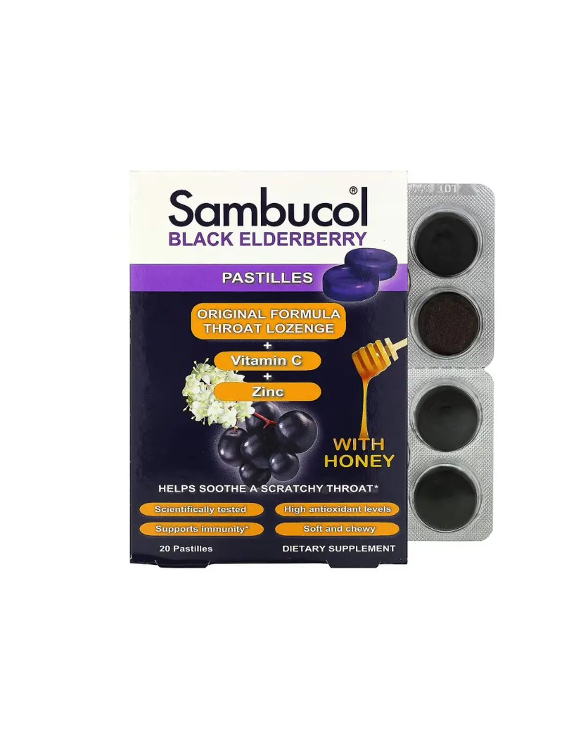 Леденцы с черной бузиной и медом | 20 леденцов Sambucol 20190279