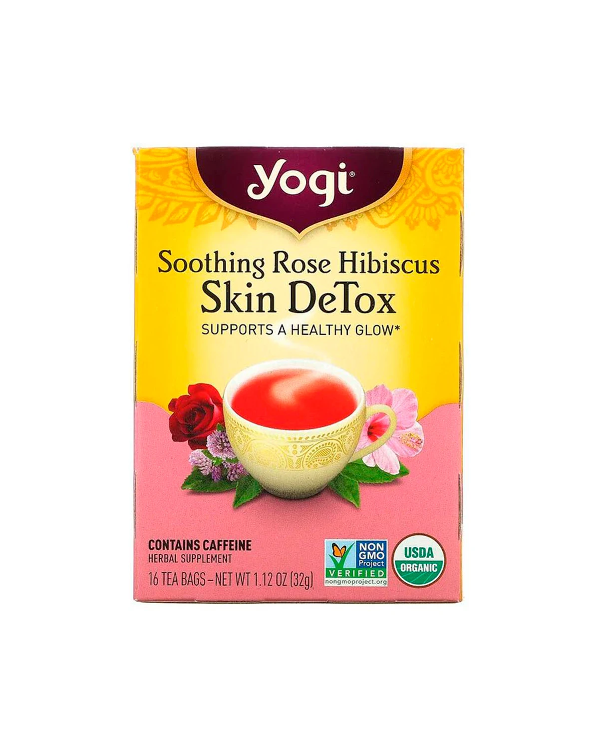 Чай заспокійливий із трояндою та гібіскусом для очищення організму | 16 чайних пакетиків Yogi Tea 20201361