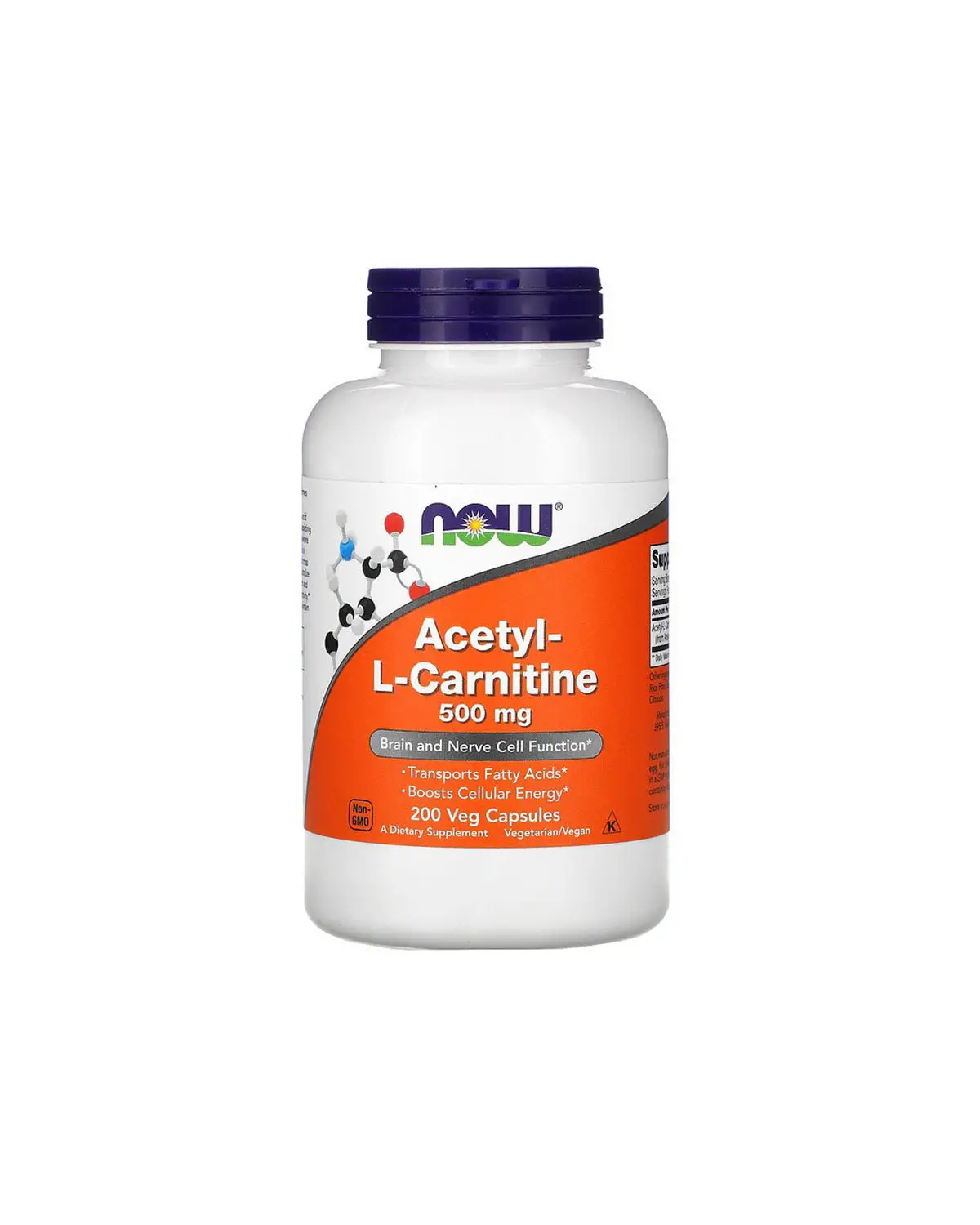 Ацетил-L-карнітин 500 мг | 200 кап Now Foods 20300340